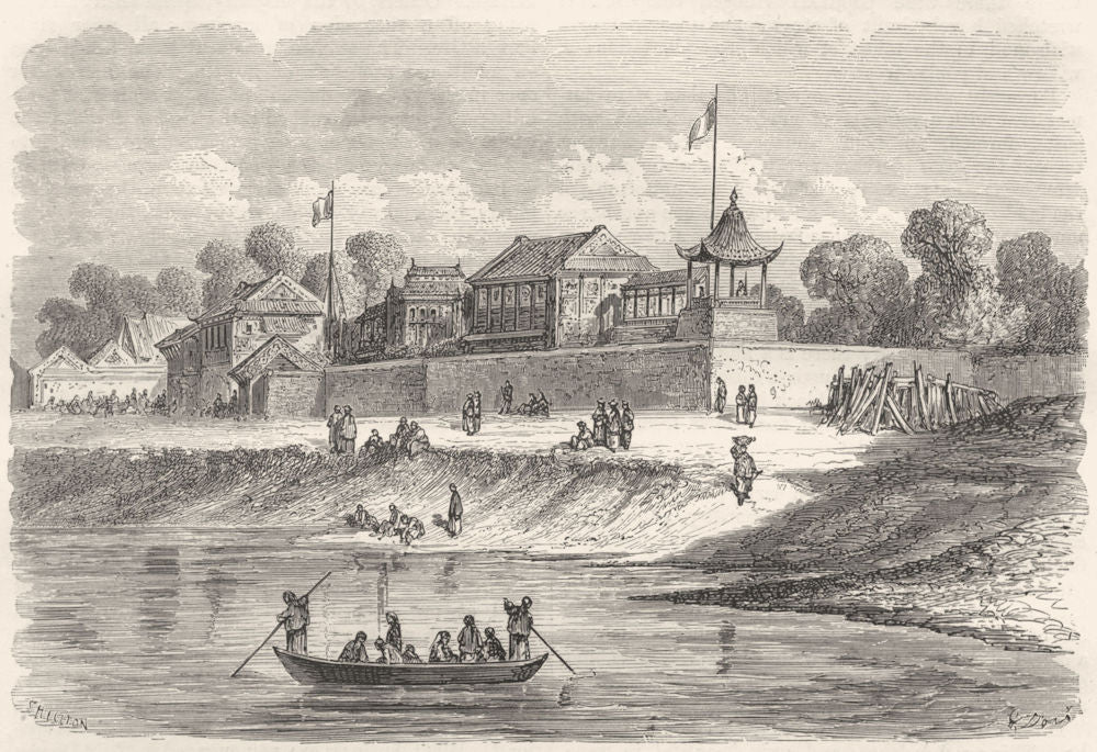 TIENJIN. House French English Ambassadors Tien-Tsin 1870 old antique print
